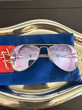 Youth Size Ray-Ban Gold Aviator Frame Sunglasses with Pink Lenses
